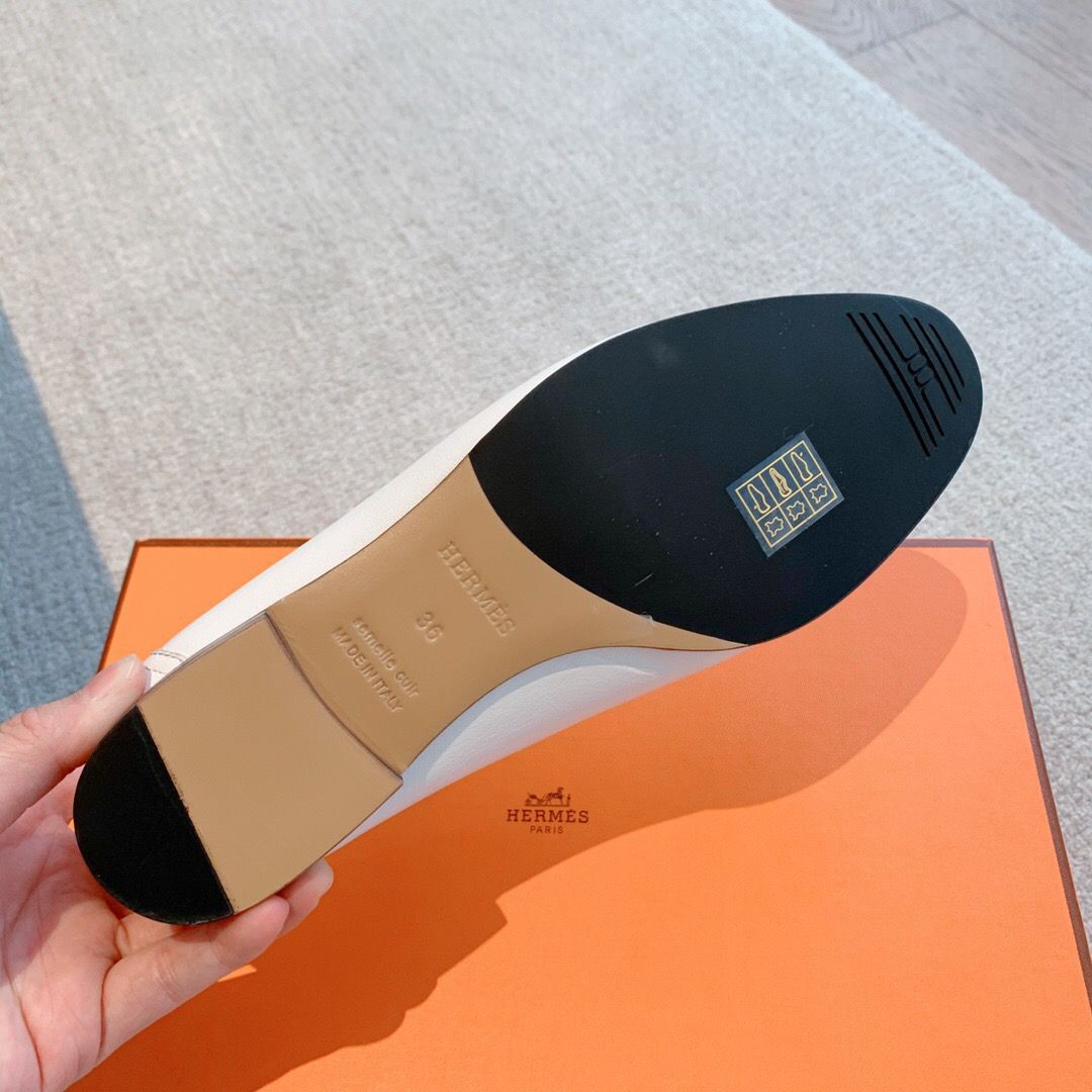 Hermes Women's Paris Loafers in White Goatskin - Image 10