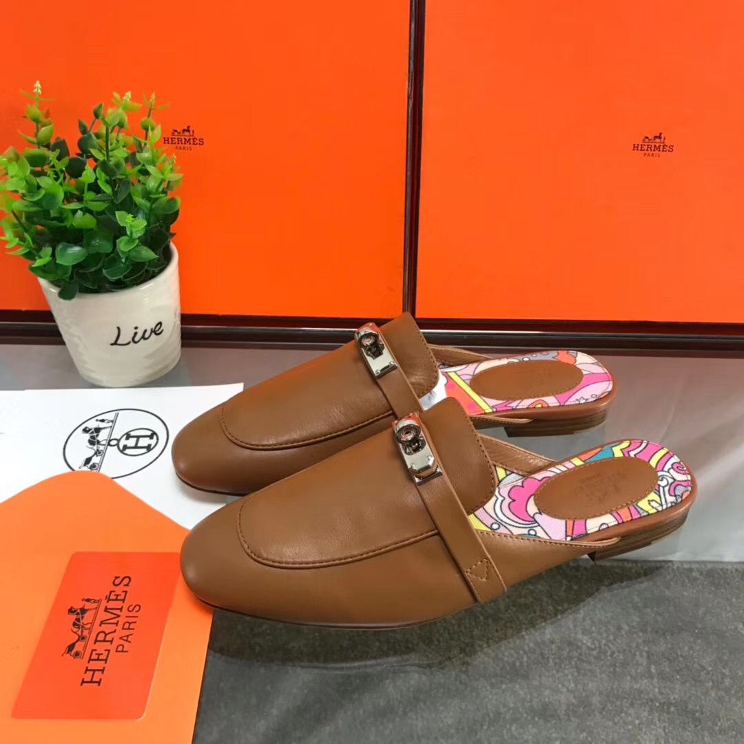 Hermes Oz Mules In Brown Calfskin - Image 4