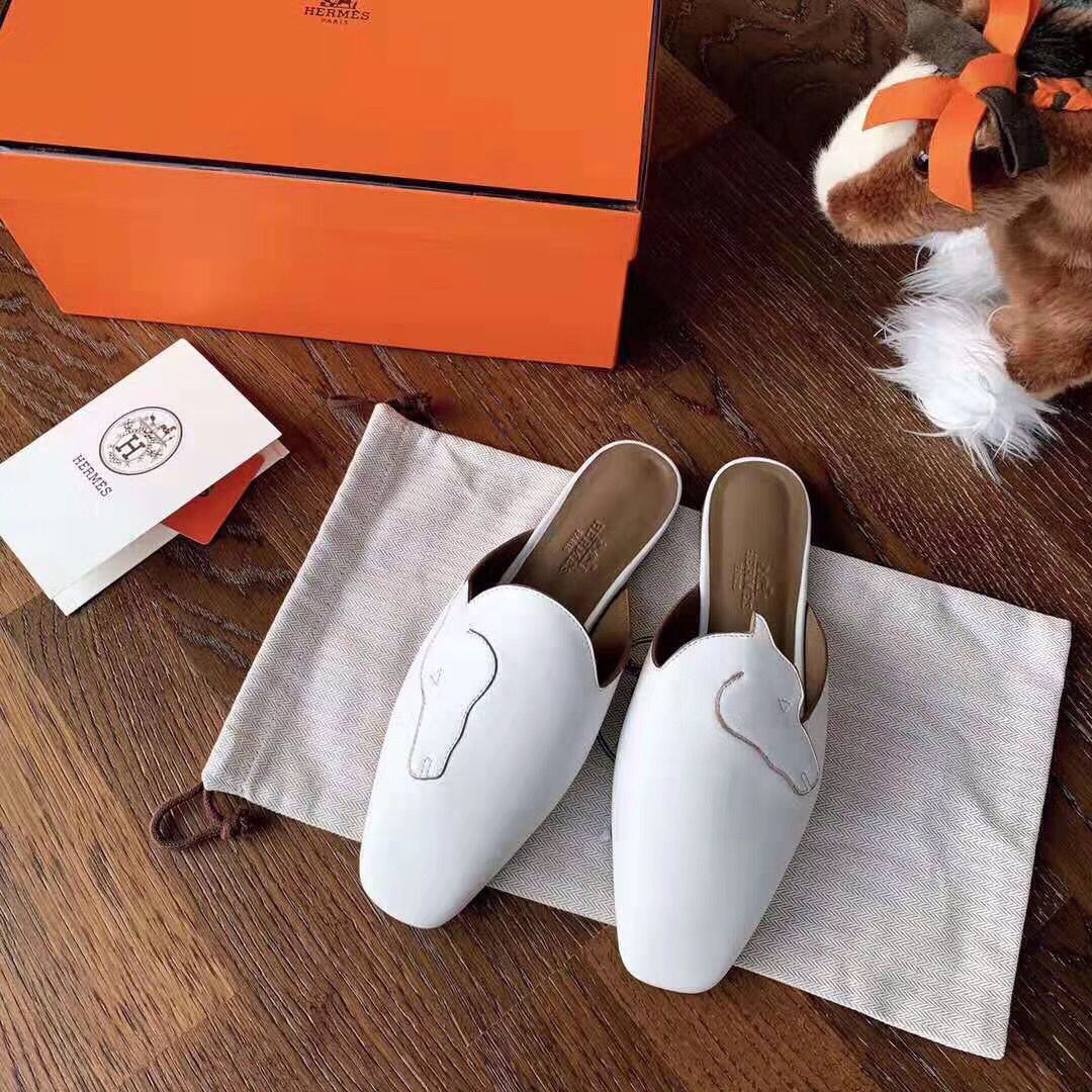 Hermes Tangeria Mules In White Calfskin - Image 8
