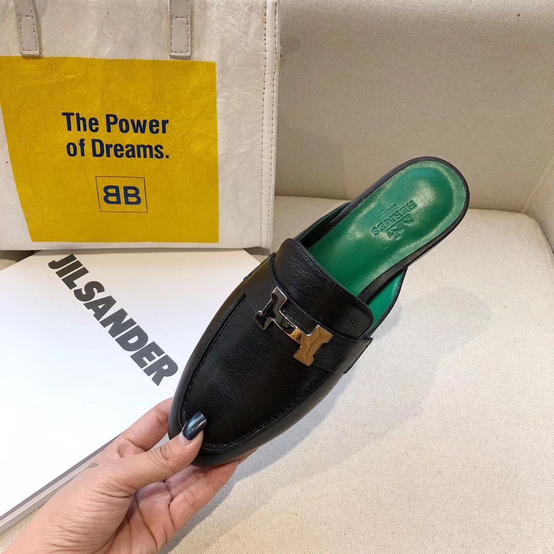 Hermes Trocadero Mules In Black Goatskin - Image 3