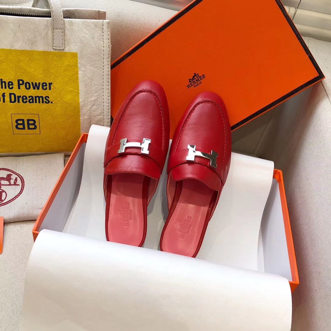 Hermes Trocadero Mules In Red Goatskin - Image 5