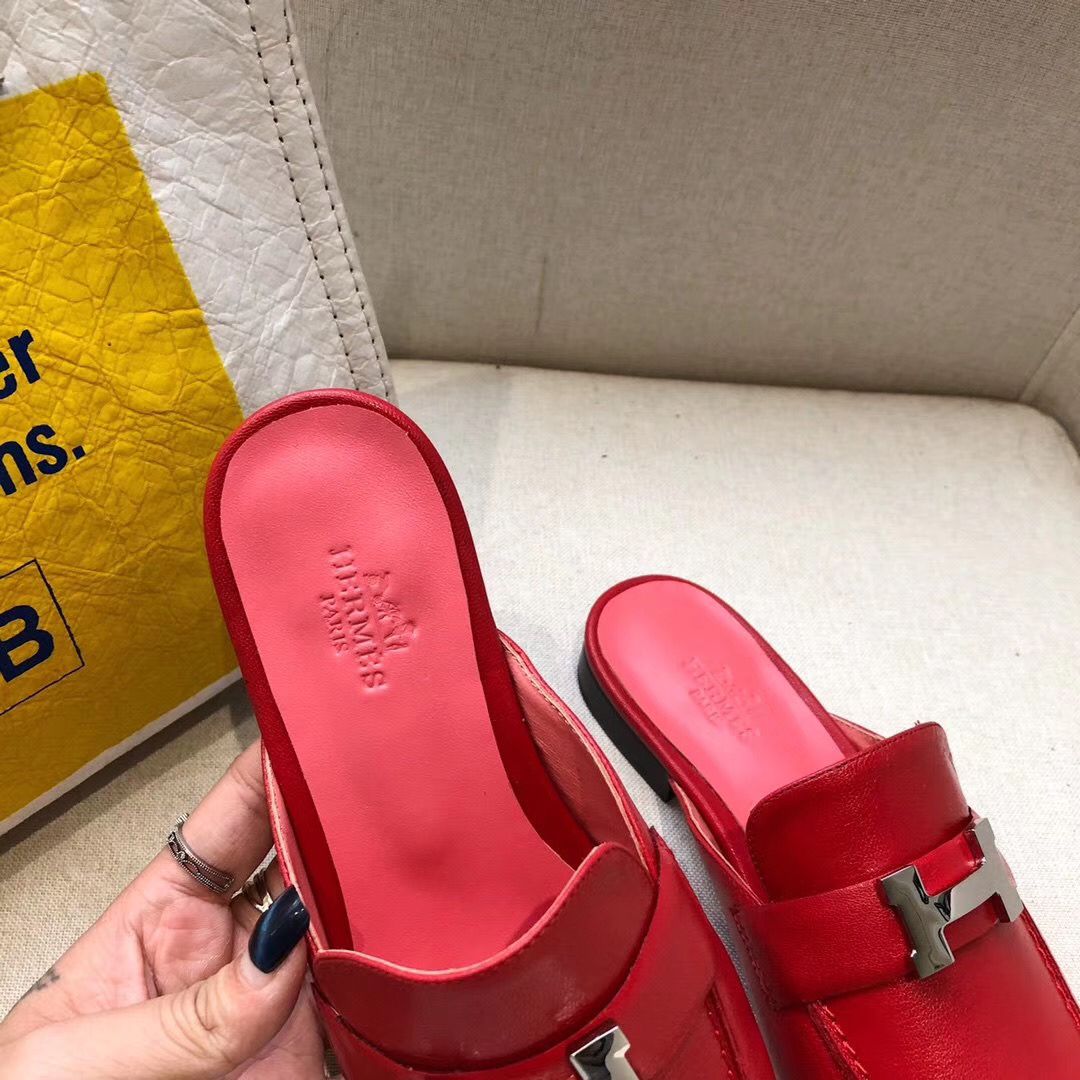Hermes Trocadero Mules In Red Goatskin - Image 7