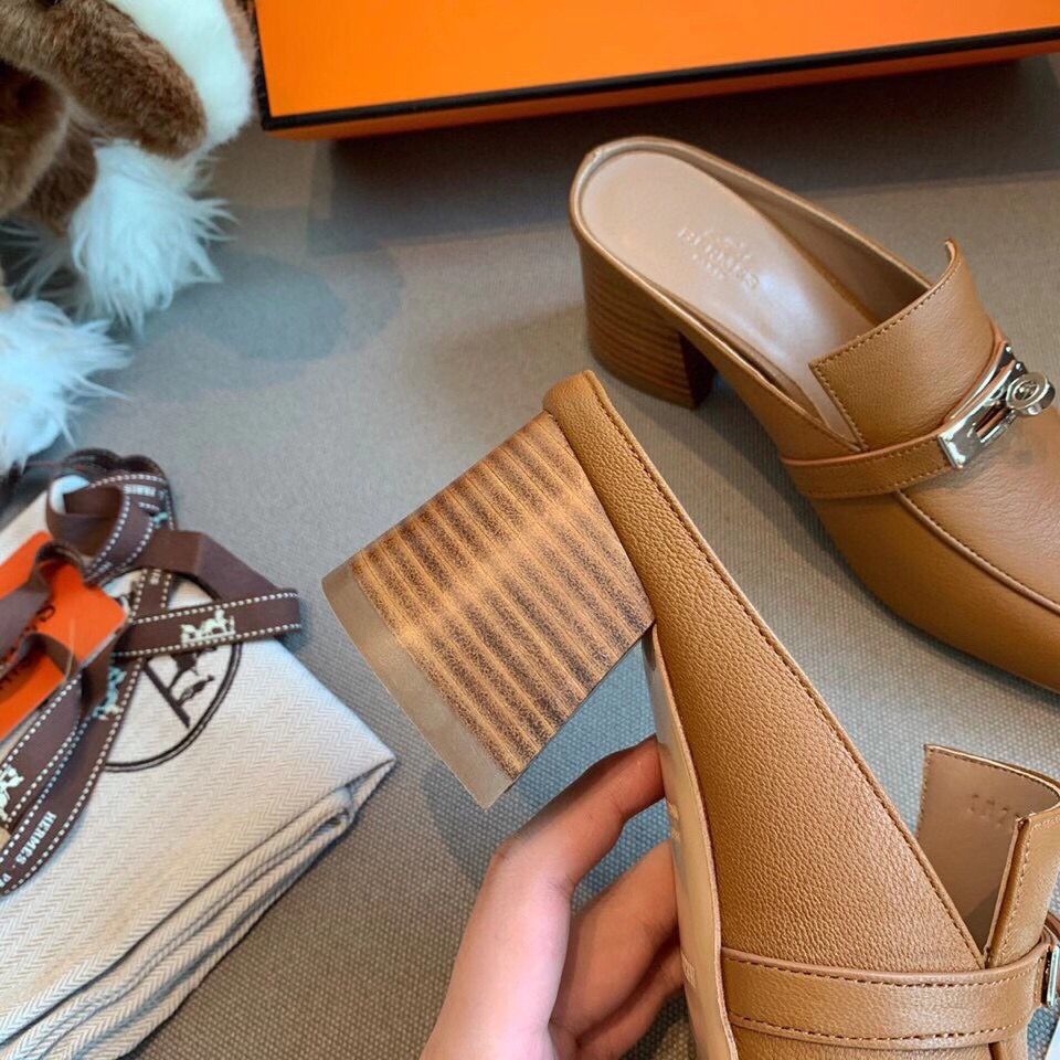 Hermes Blossom Mules 60mm In Brown Goatskin - Image 5