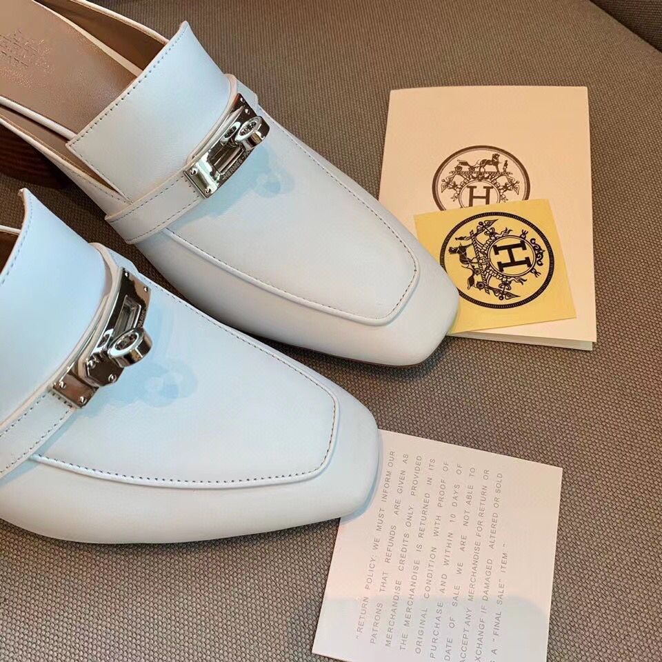 Hermes Blossom Mules 60mm In White Goatskin - Image 7