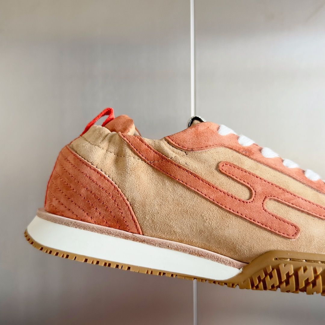 Hermes Women's Jet Sneakers in Beige/Orange Suede Leather - Image 9