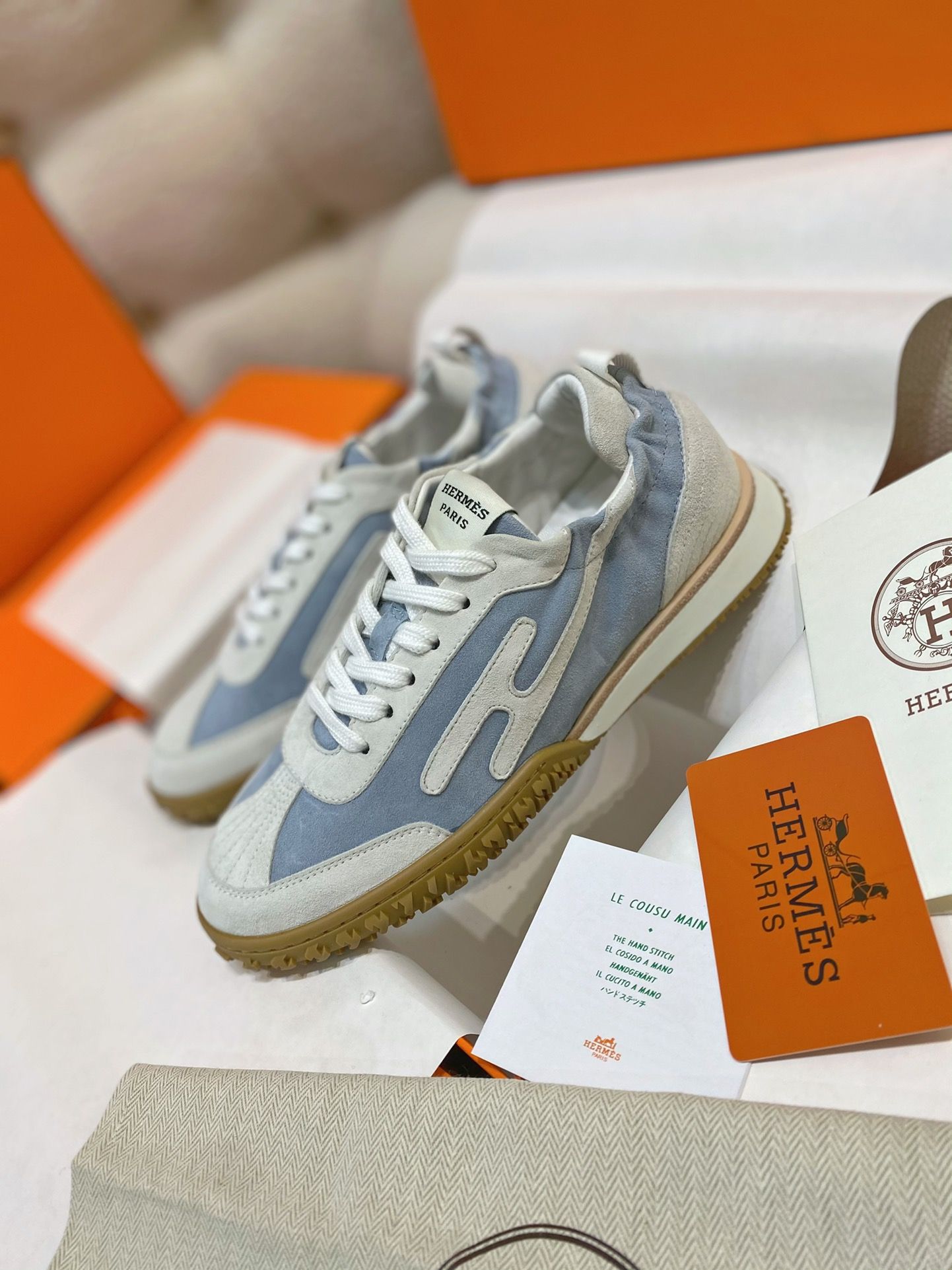 Hermes Women's Jet Sneakers in Blue/White Suede Leather - Image 5