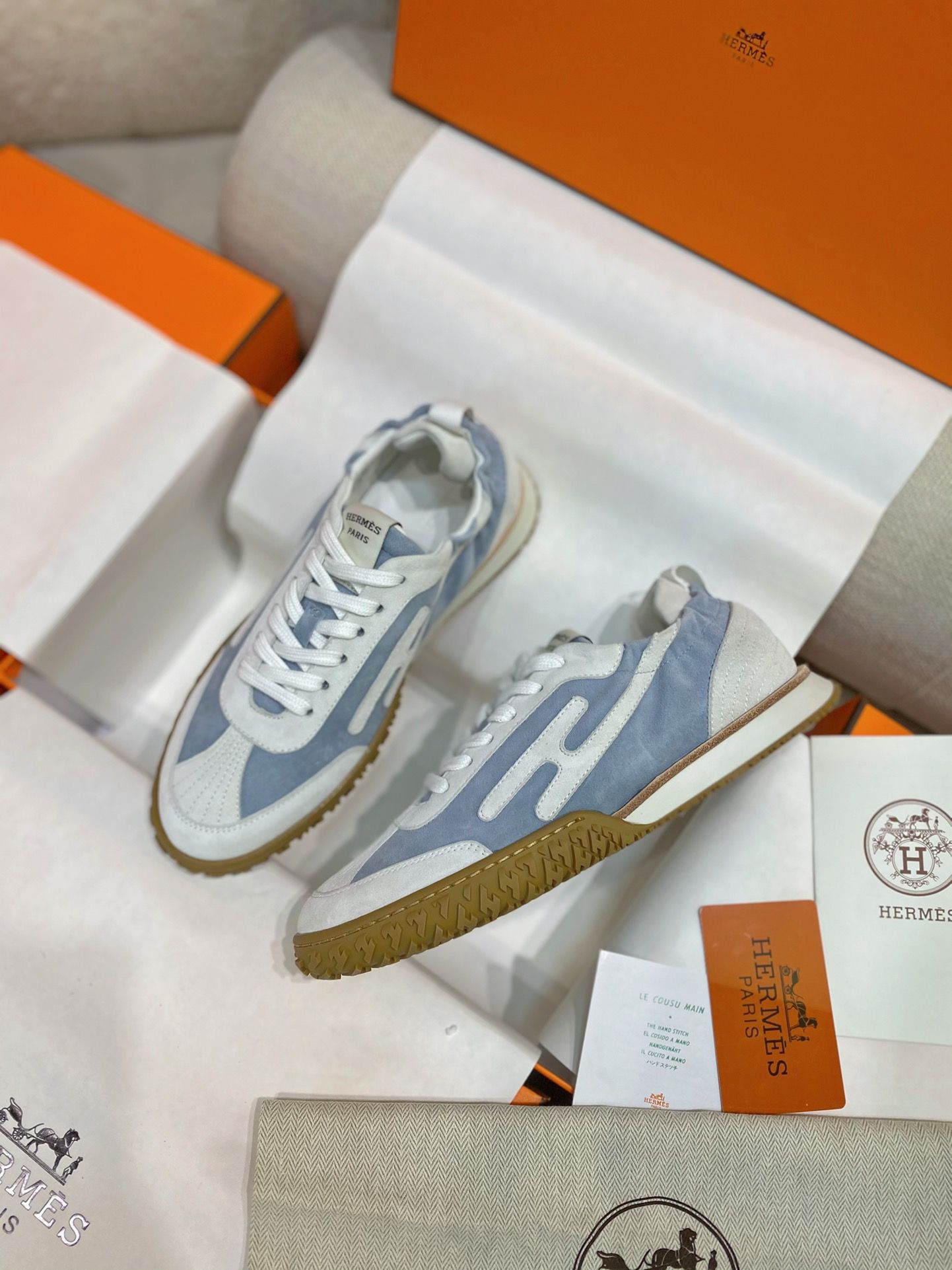 Hermes Women's Jet Sneakers in Blue/White Suede Leather - Image 8