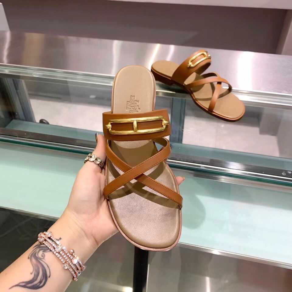 Hermes Claire Sandals In Brown Calfskin - Image 6