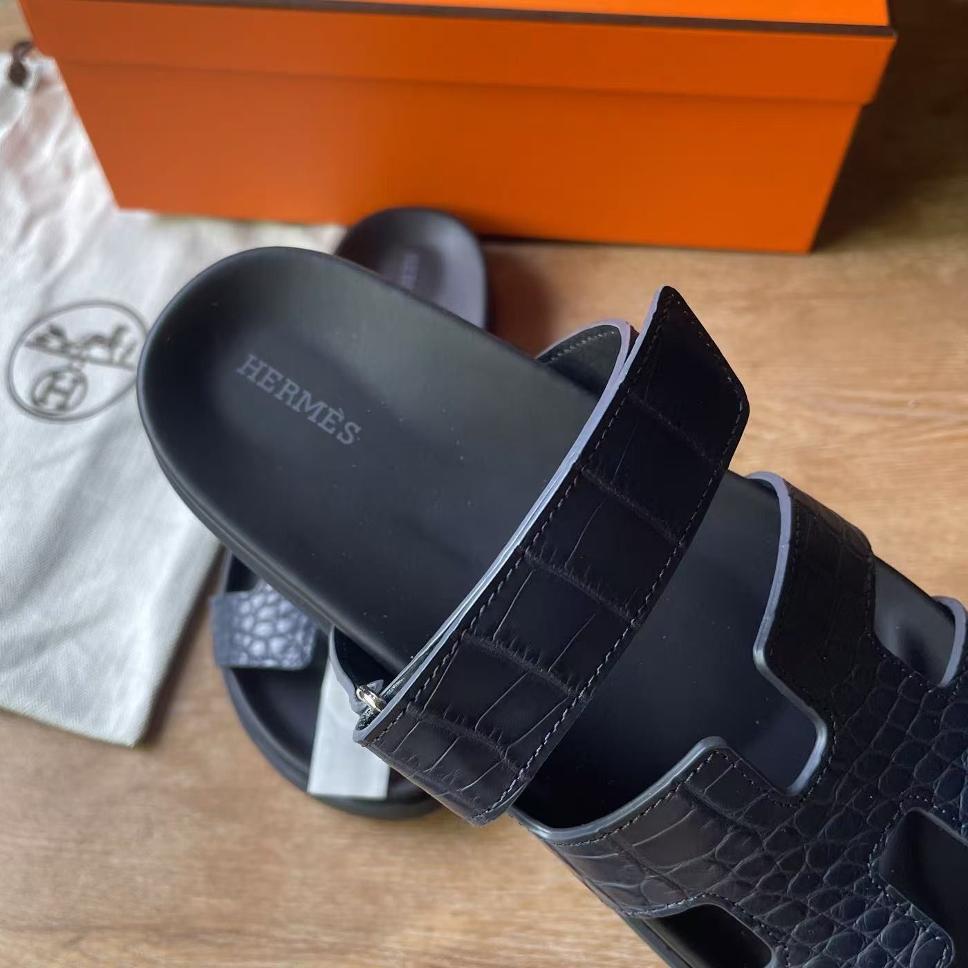 Hermes Women's Chypre Sandals in Navy Blue Matte Alligator - Image 4