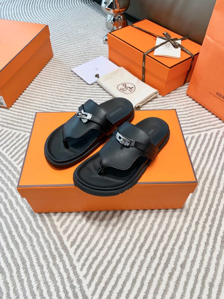 Hermes Empire Sandals in Black Calfskin - Image 3