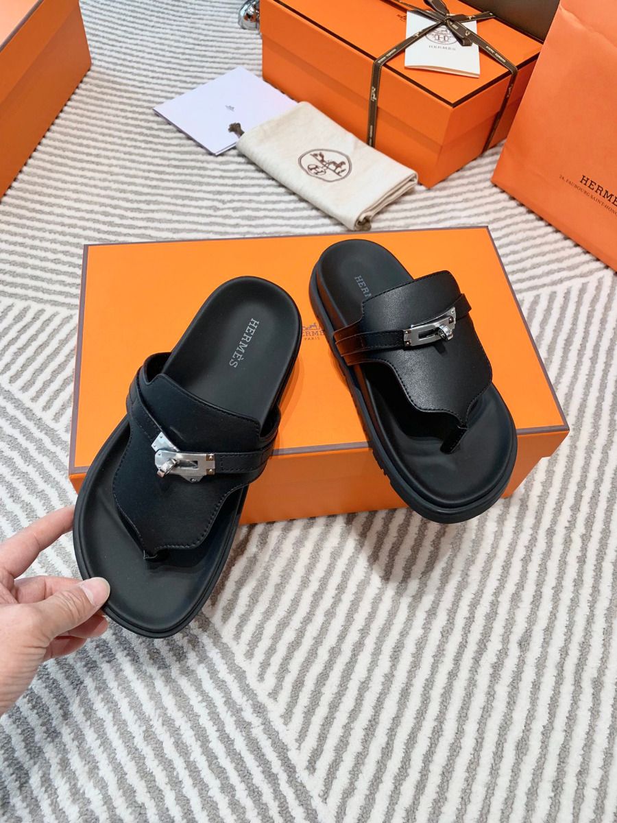 Hermes Empire Sandals in Black Calfskin - Image 4