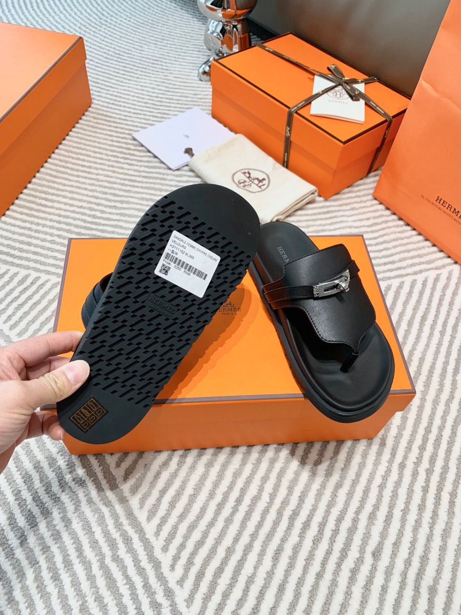 Hermes Empire Sandals in Black Calfskin - Image 9