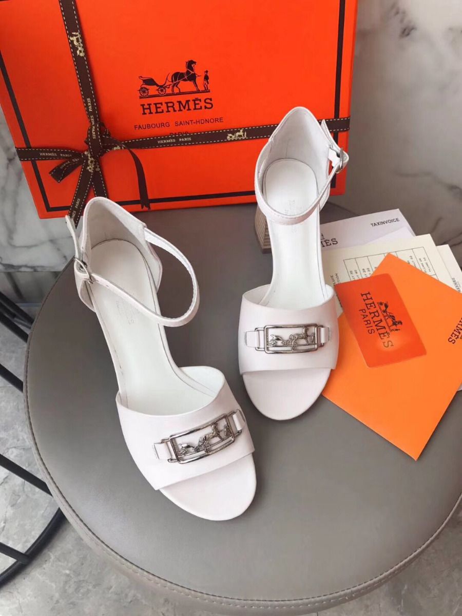 Hermes Viaggio 60MM Sandals In White Leather - Image 3