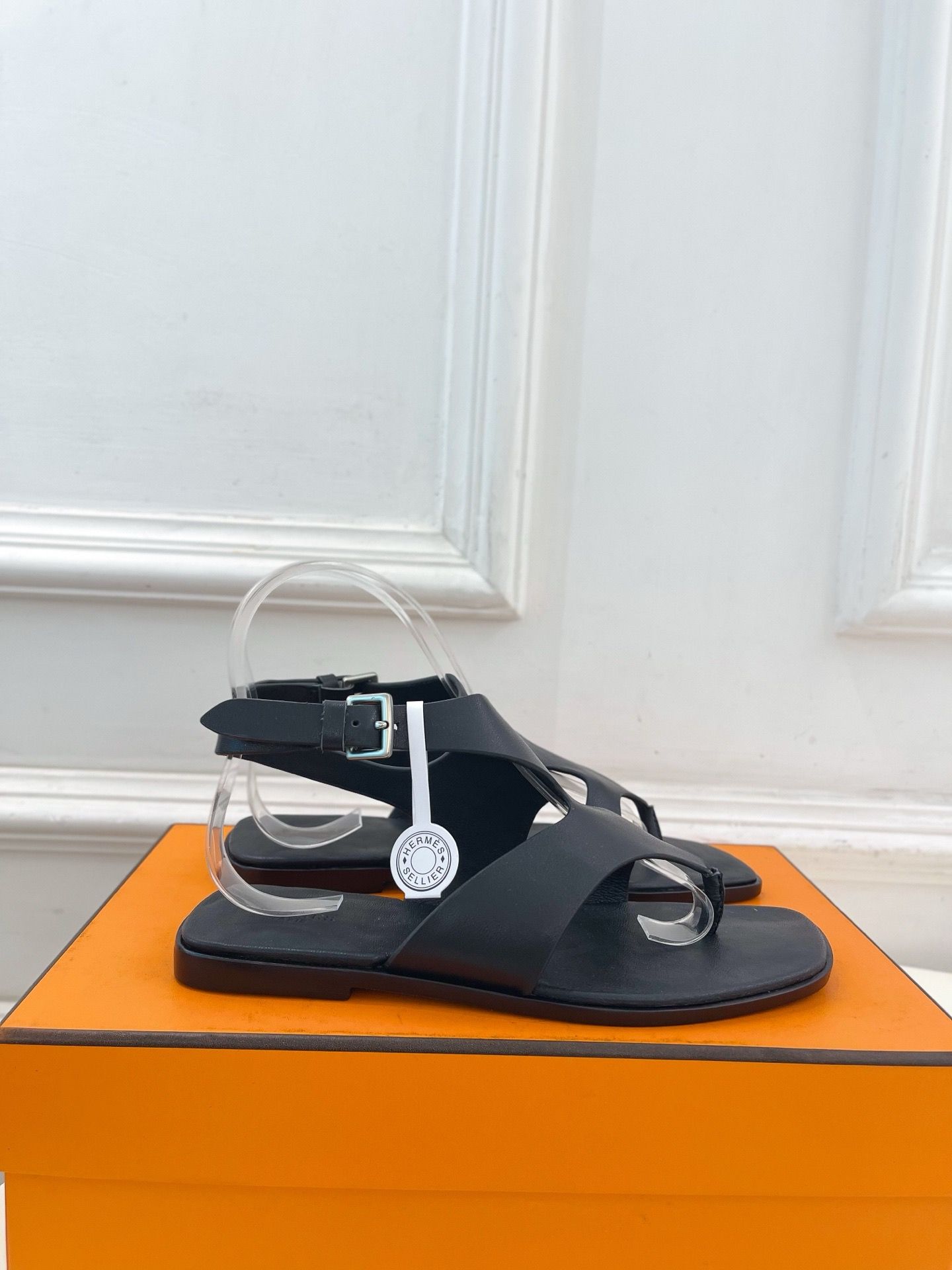 Hermes Karen Sandals in Black Calfskin - Image 3
