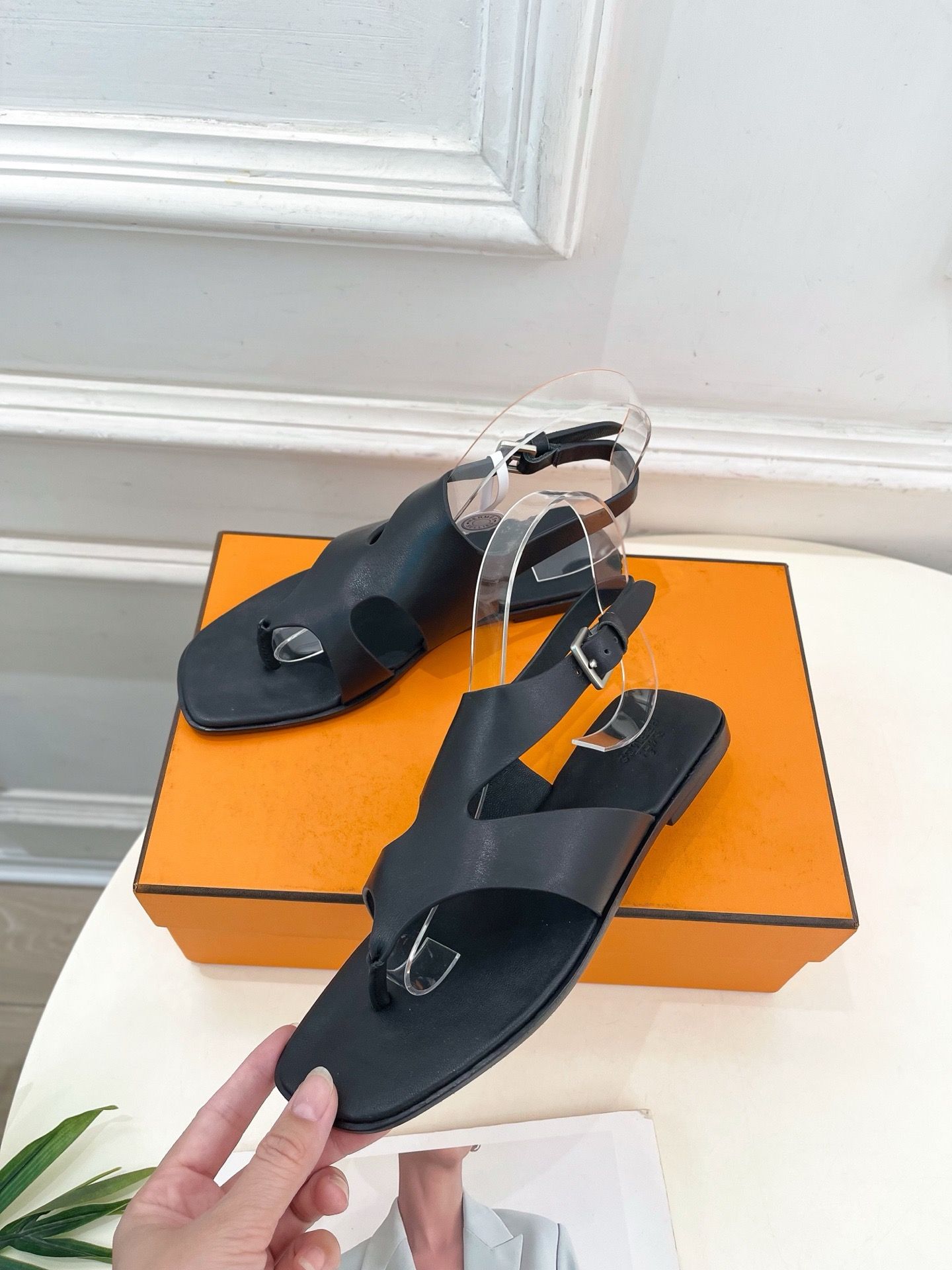 Hermes Karen Sandals in Black Calfskin - Image 5