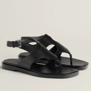 Hermes Karen Sandals in Black Calfskin