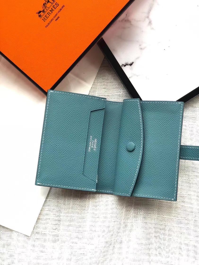 Hermes Bearn Mini Wallet In Blue Jean Epsom Leather - Image 4