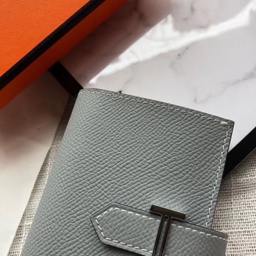 Hermes Bearn Mini Wallet In Blue Lin Epsom Leather - Image 3