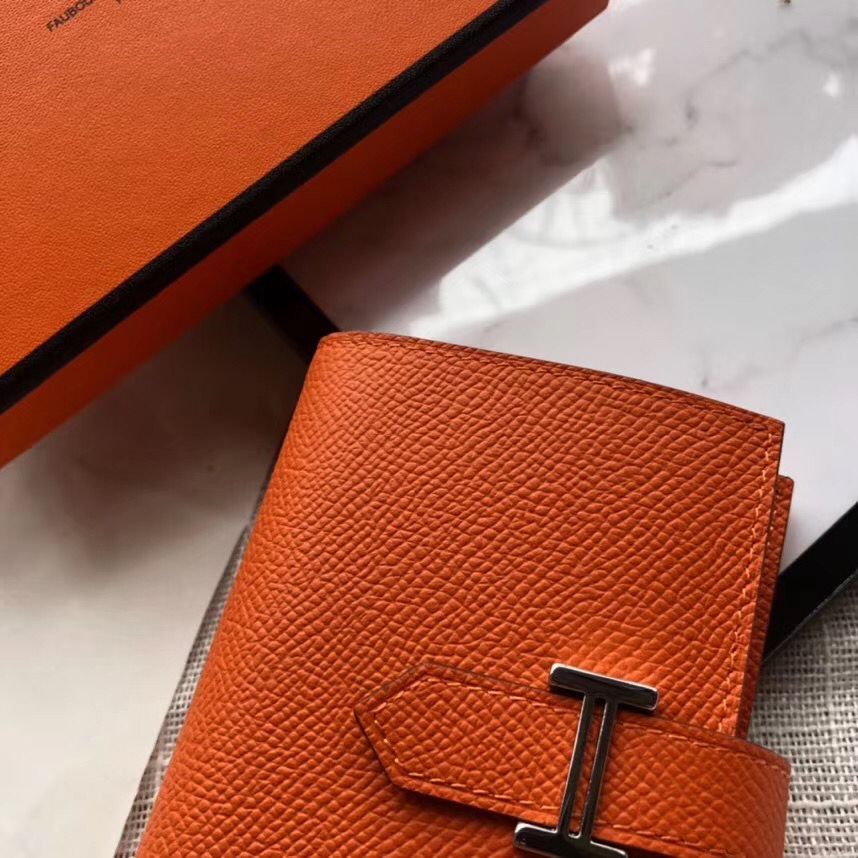 Hermes Bearn Mini Wallet In Orange Epsom Leather - Image 3