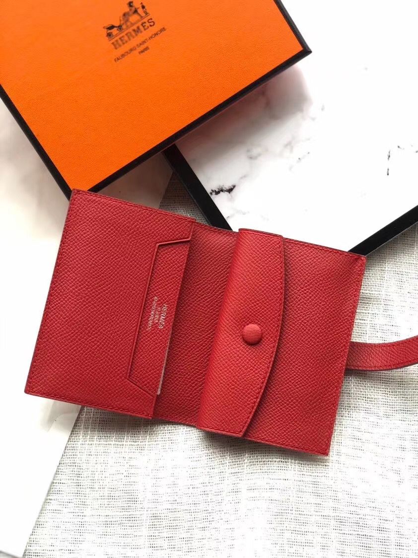 Hermes Bearn Mini Wallet In Red Epsom Leather - Image 4
