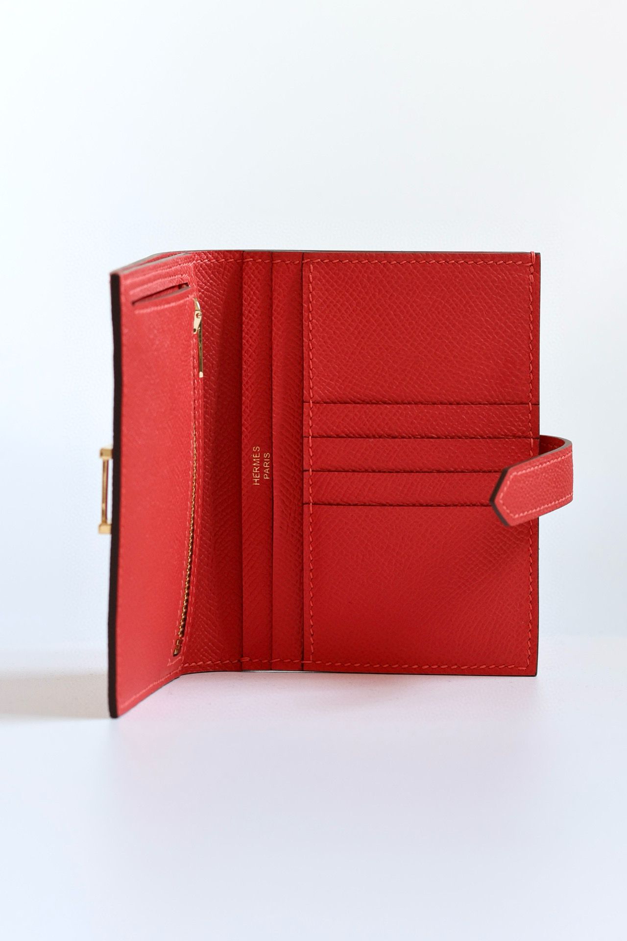 Hermes Bearn Compact Handmade Wallet in Red Epsom Calfskin - Image 6