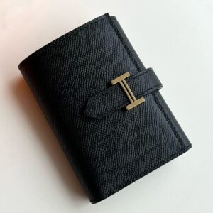 Hermes Bearn Tri-fold Handmade Wallet in Black Epsom Leather