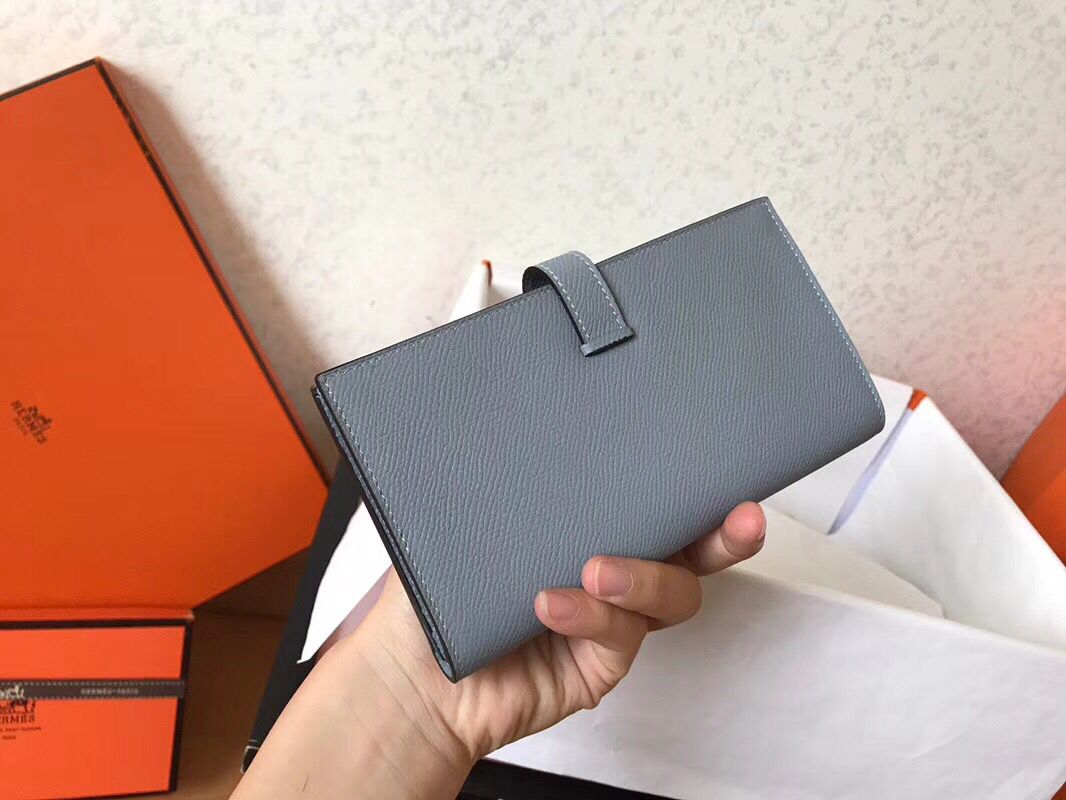 Hermes Blue Lin Epsom Bearn Gusset Wallet - Image 3