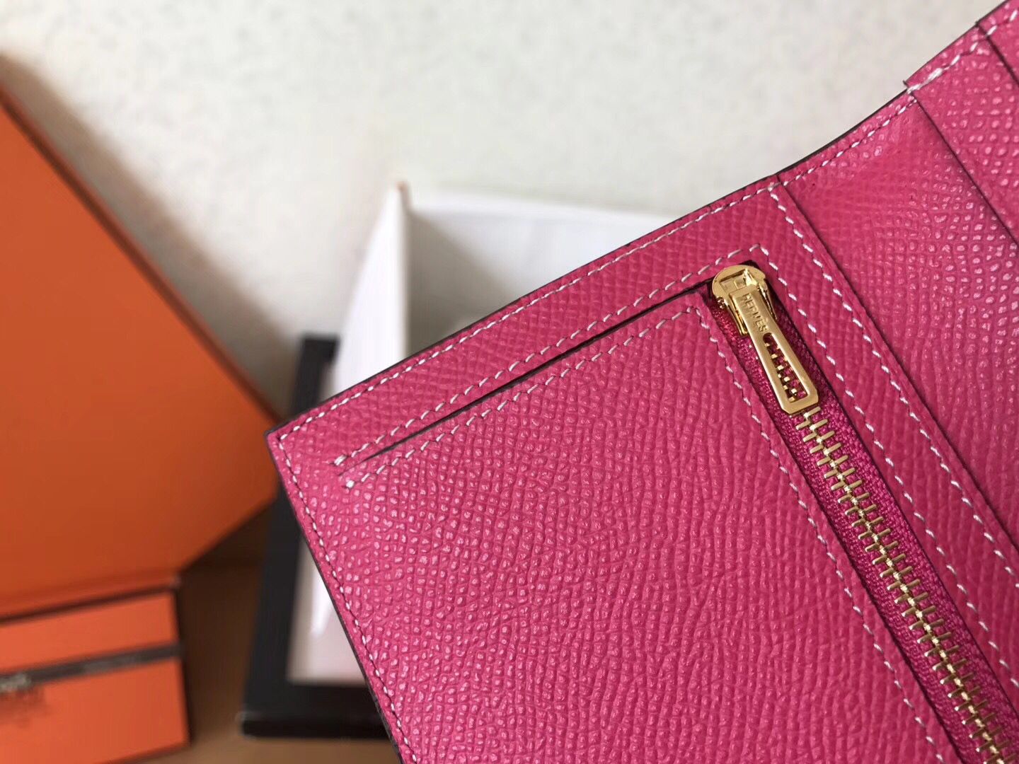 Hermes Peach Epsom Bearn Gusset Wallet - Image 6