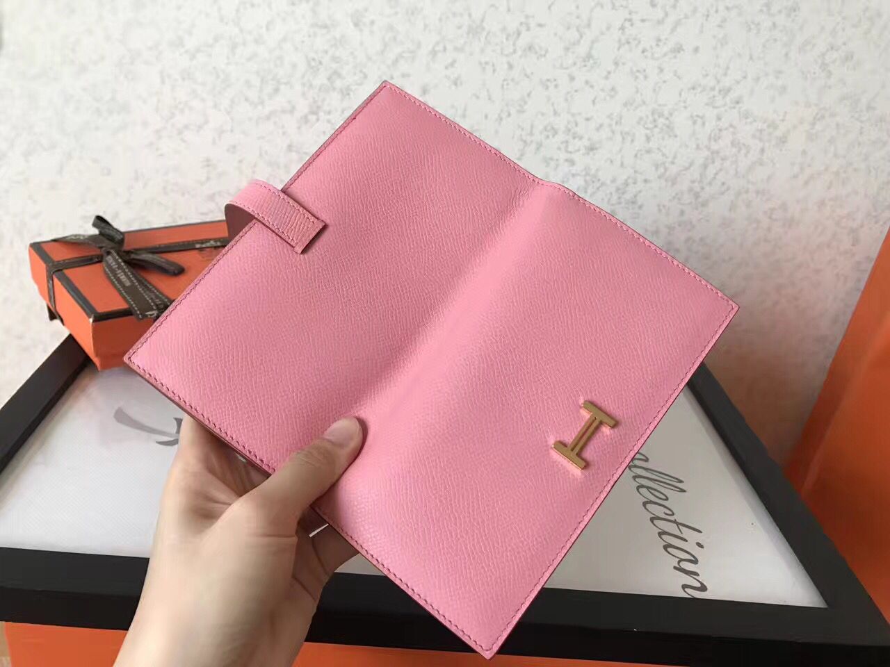 Hermes Pink Epsom Bearn Gusset Wallet - Image 9