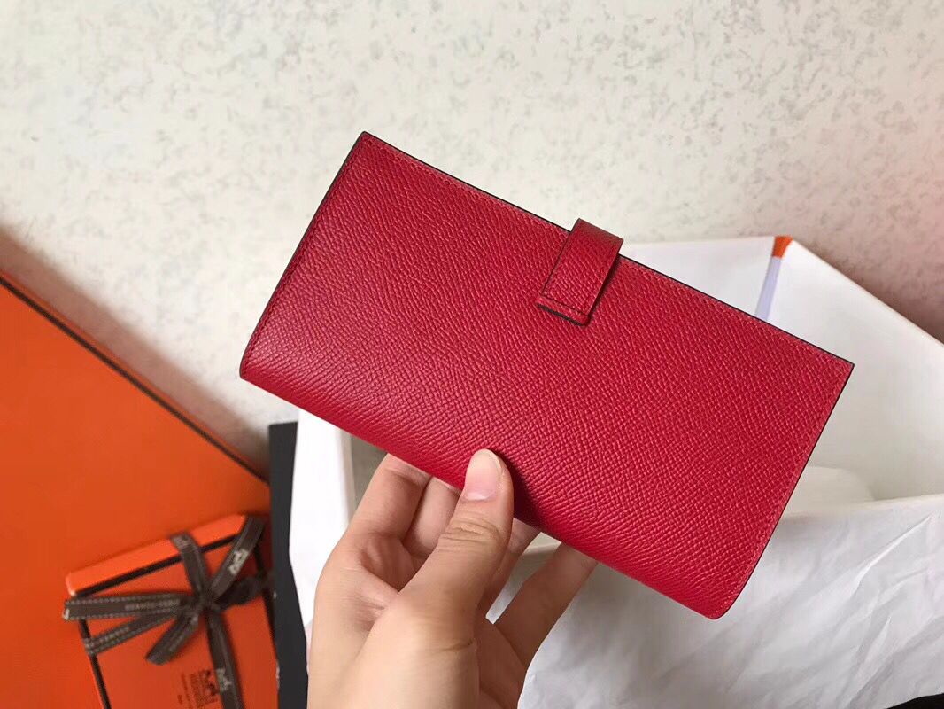 Hermes Red Epsom Bearn Gusset Wallet - Image 3