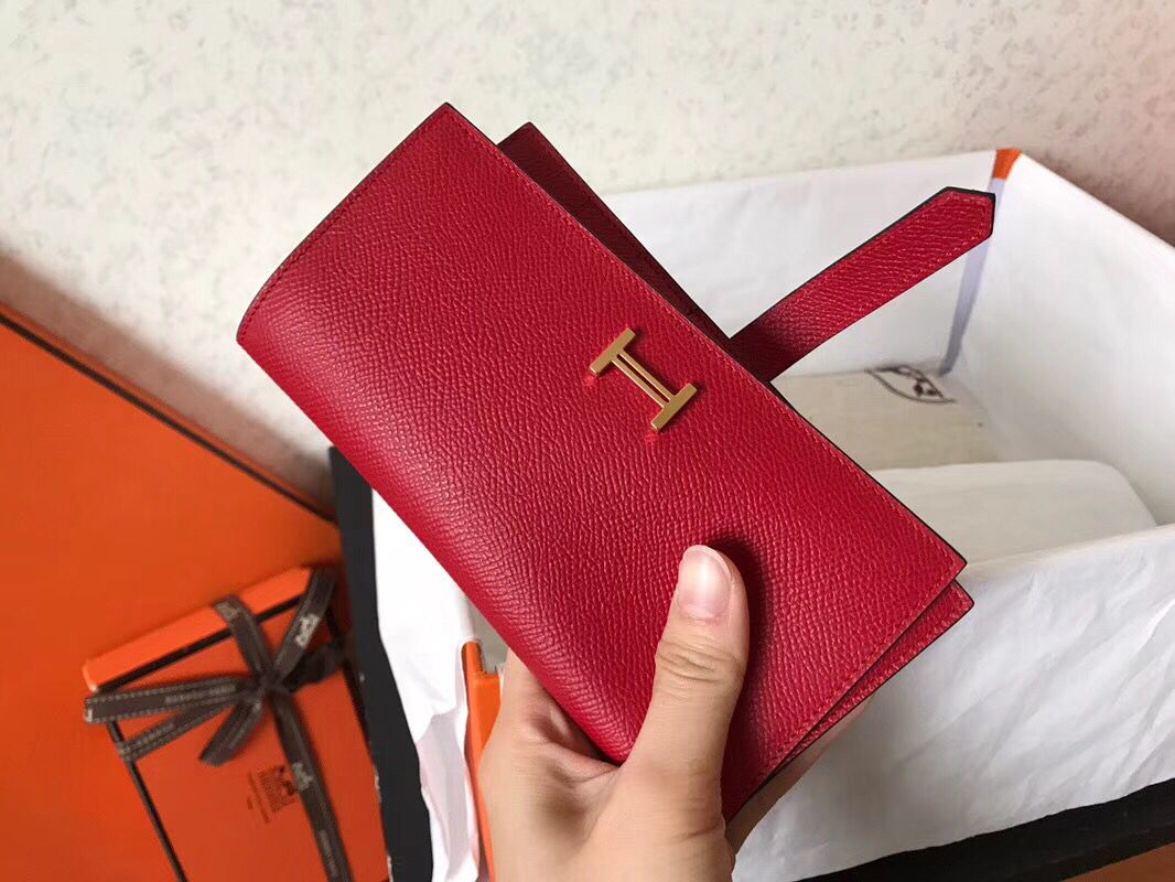 Hermes Red Epsom Bearn Gusset Wallet - Image 7