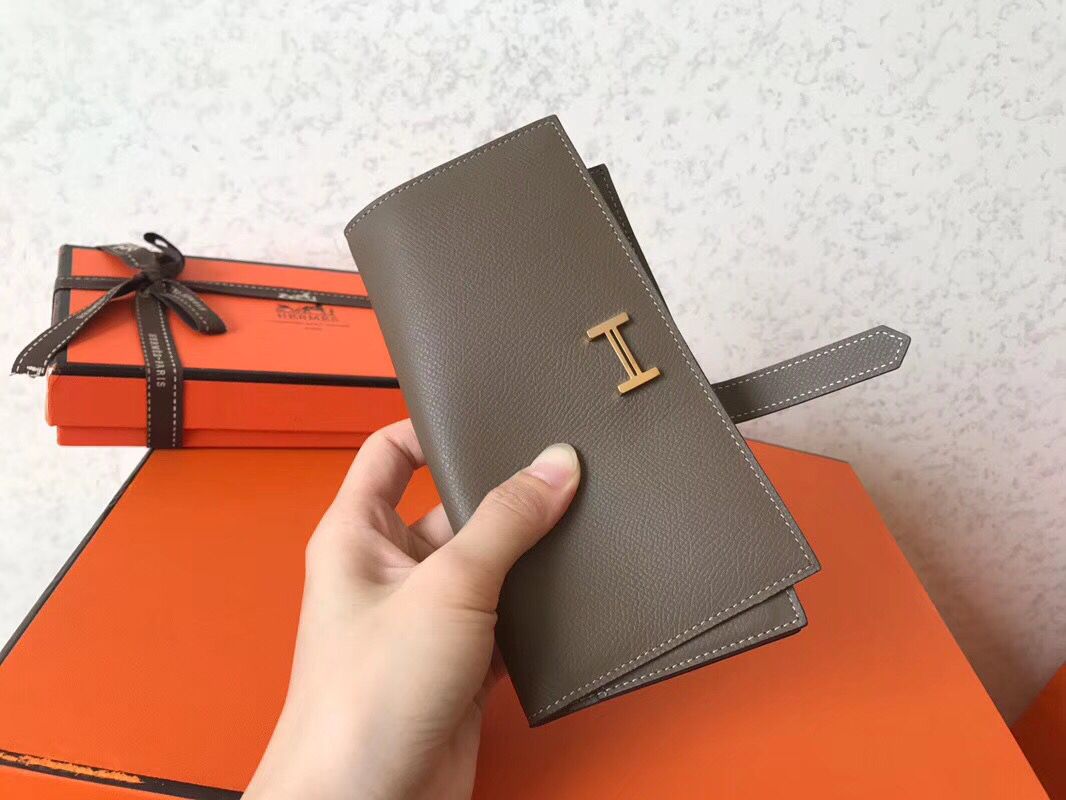 Hermes Taupe Epsom Bearn Gusset Wallet - Image 9
