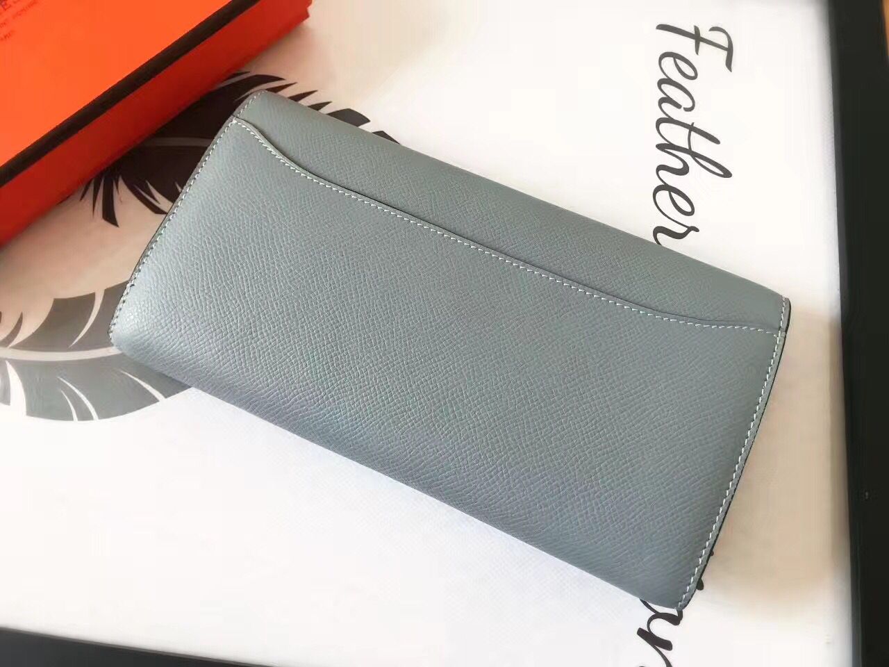 Hermes Constance Long Wallet In Blue Lin Epsom Leather - Image 4