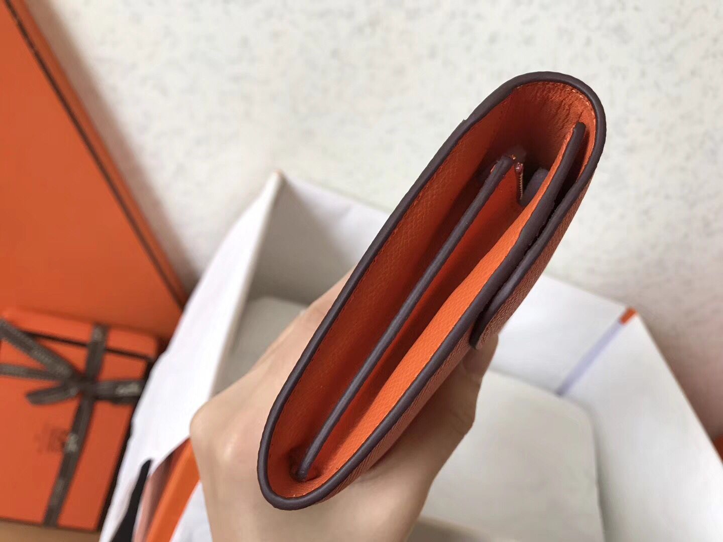 Hermes Constance Long Wallet In Orange Epsom Leather - Image 4