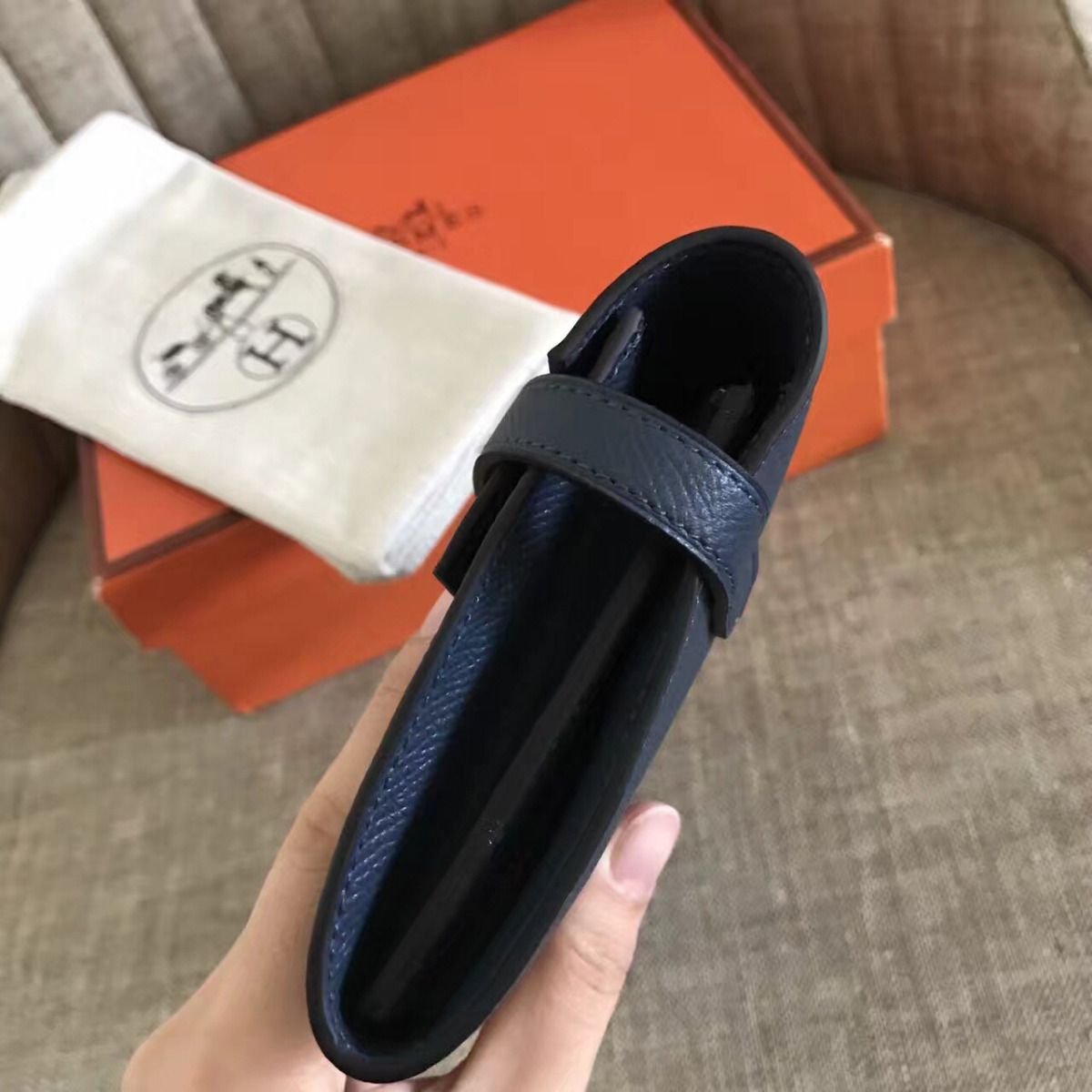 Hermes Kelly Classic Long Wallet In Navy Epsom Leather - Image 9