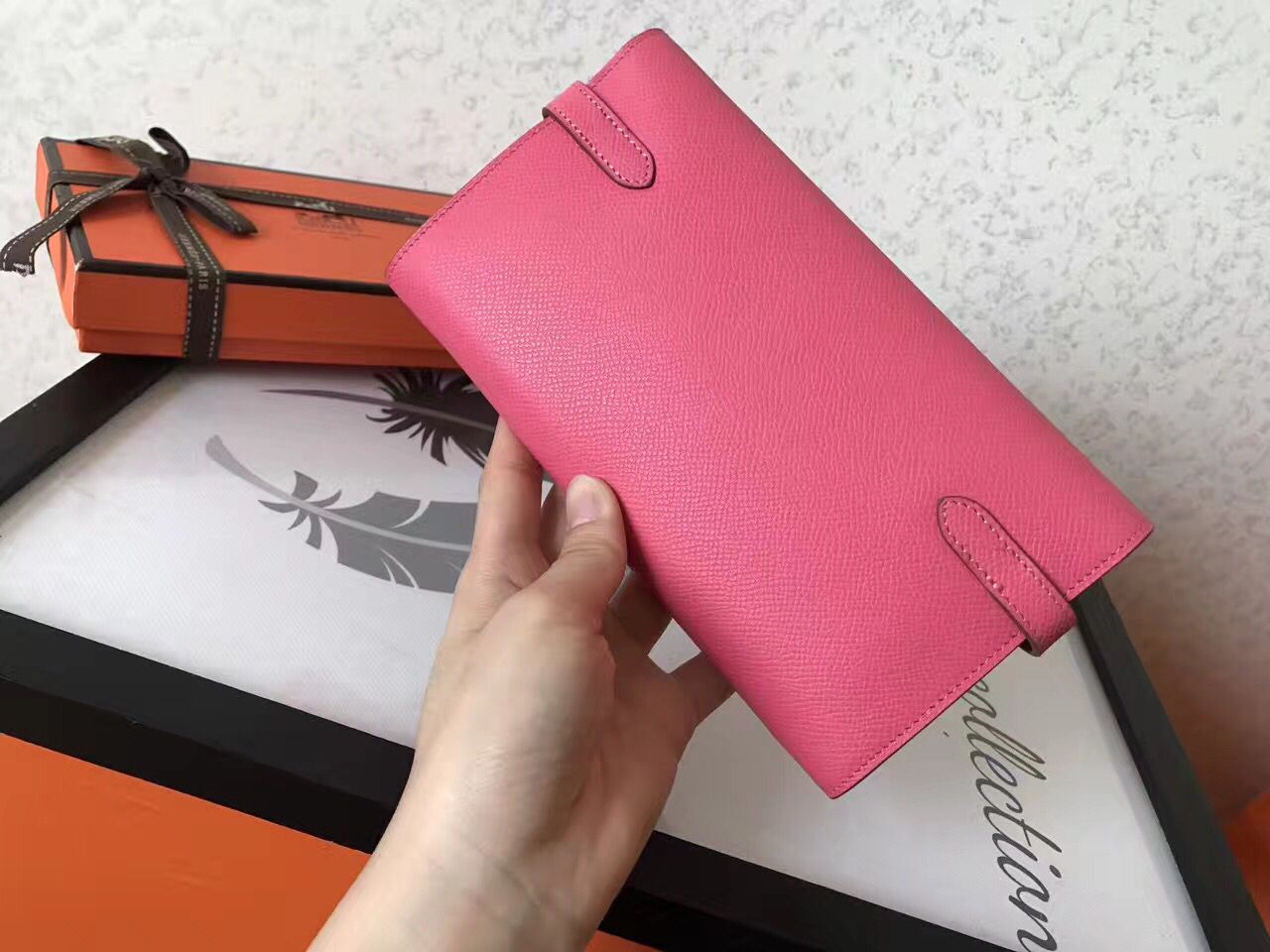 Hermes Kelly Classic Long Wallet In Pink Epsom Leather - Image 9