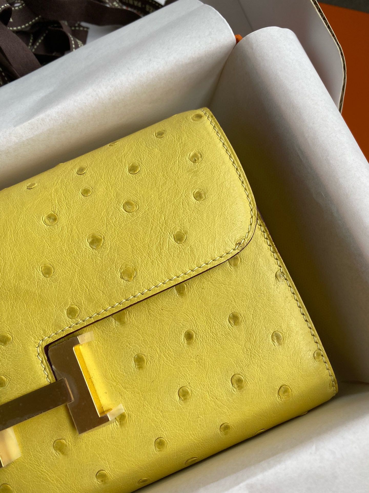 Hermes Constance To Go Wallet in Lime Ostrich Leather - Image 4