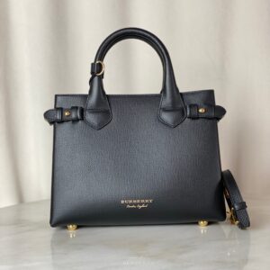 Burberry Black Banner House Check Small Tote Bag W/ Strap