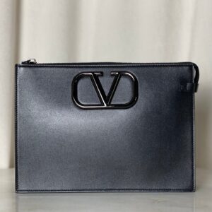 Valentino Black V Logo Zip Clutch