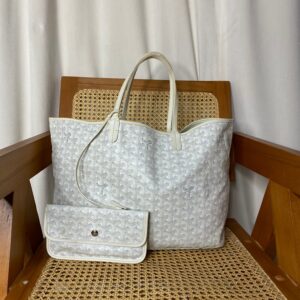 Goyard White Goyardine Saint Louis PM Bag W/ Pouch