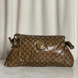 Gucci Brown GG Crystal Hysteria Zip Clutch