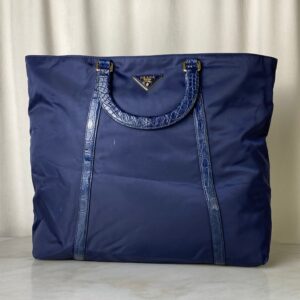 Prada Navy Tessuto Vitello Nylon Tote Bag