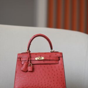 Kelly 25 Ostrich Rouge Tomate(S5) Gold Hardware